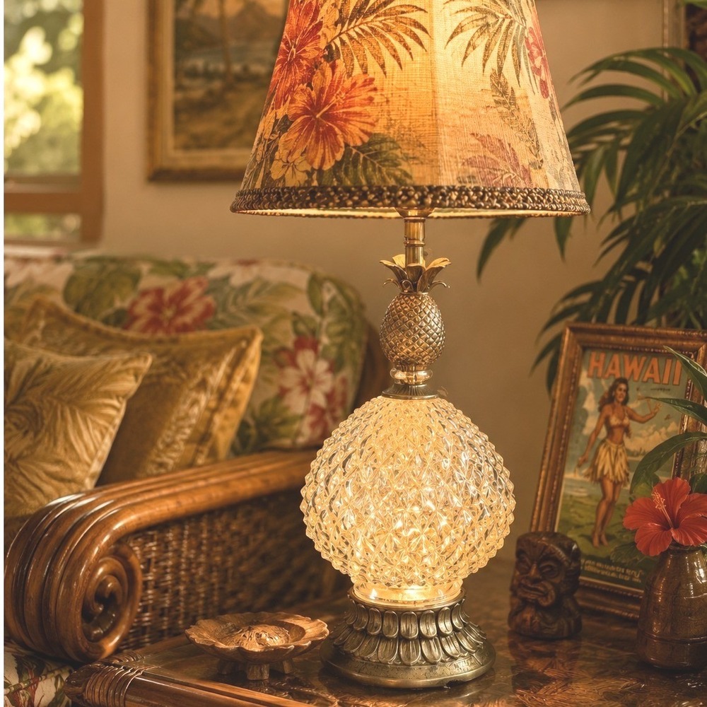 Vintage Imperial Lighting Pineapple Table Lamp Cut Glass Hollywood Regency Gold